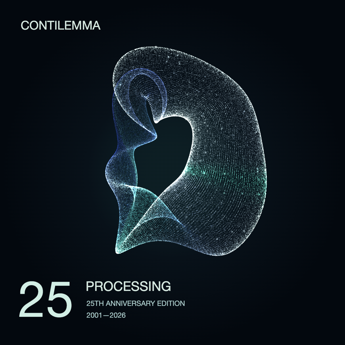 藍とミントのCONTILEMMAとProcessing 25周年の表記